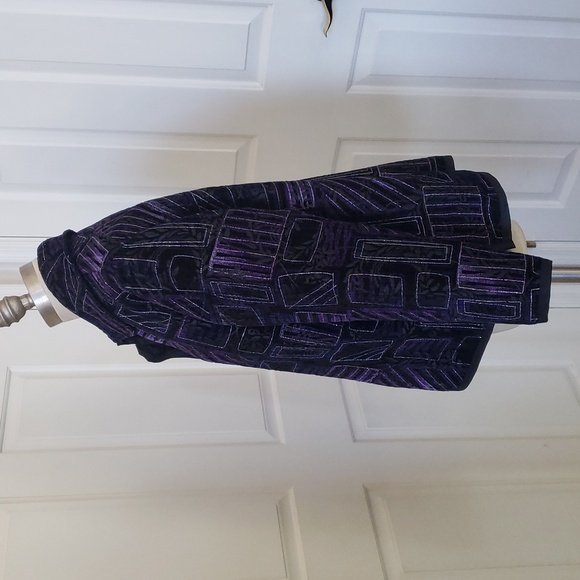 COLDWATER CREEK Black Purple Silver Velvet Jacquard Blazer Jacket Reversible - Picture 5 of 14